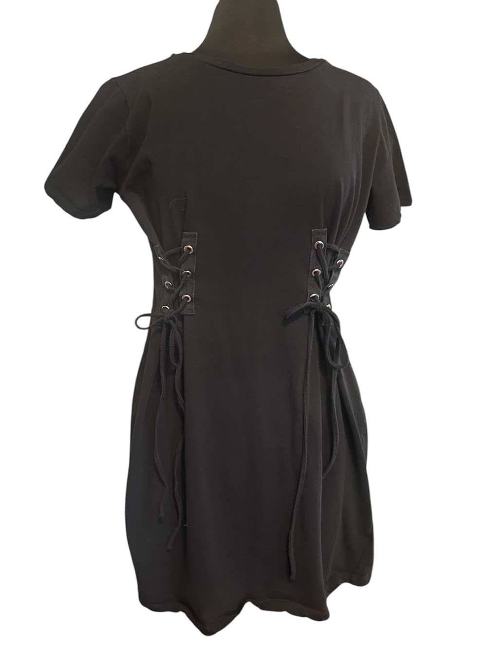 LYDELLE Black Goth Corset Laced Tunic Top L